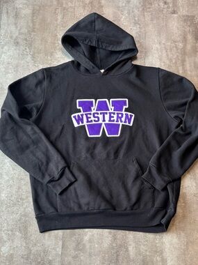 Vintage Western University Hoodie Mens Large Black